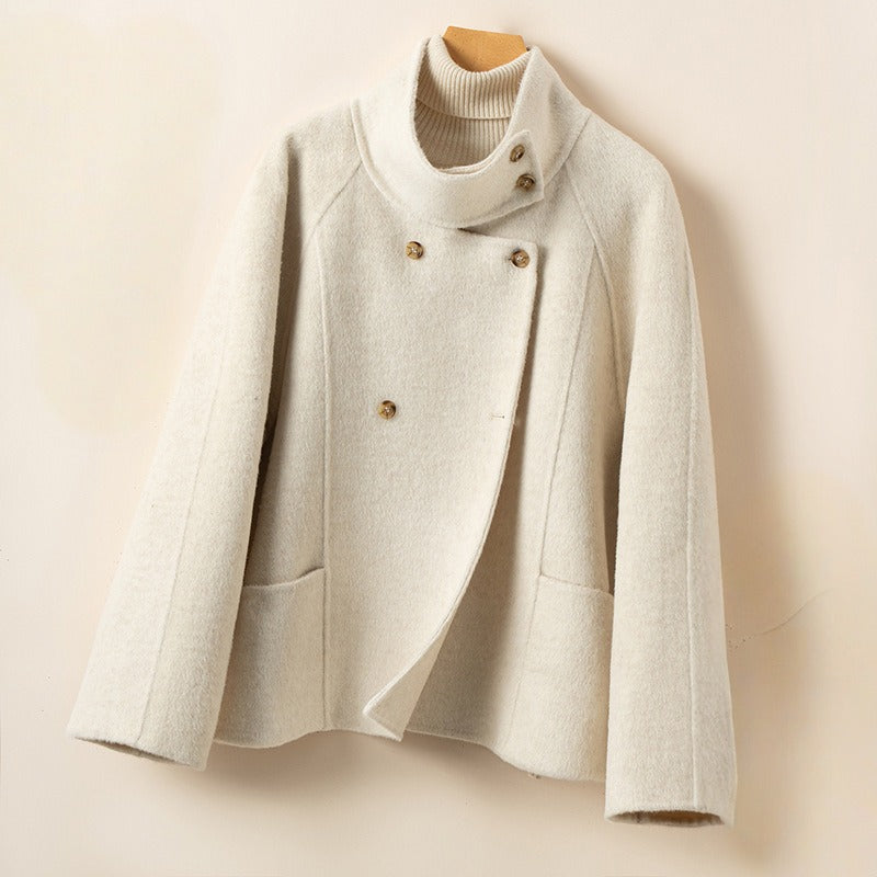 Nadzla Women’s Wool Coat – Structured Funnel Neck Winter Jacket