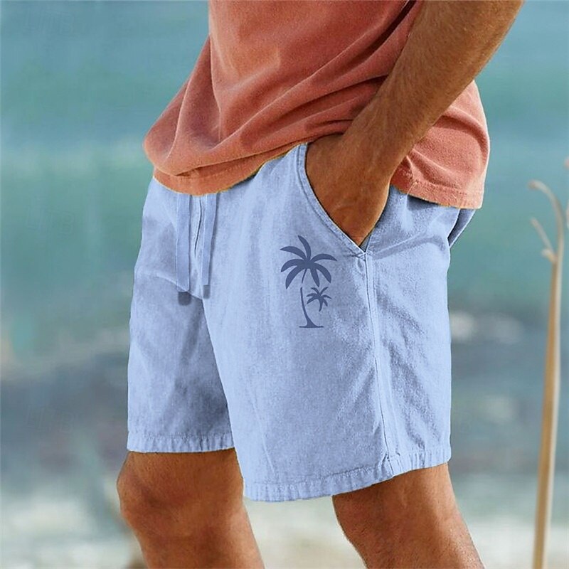 Leo Men’s Cotton Shorts – Palm Print Loose Fit with Elastic Waist