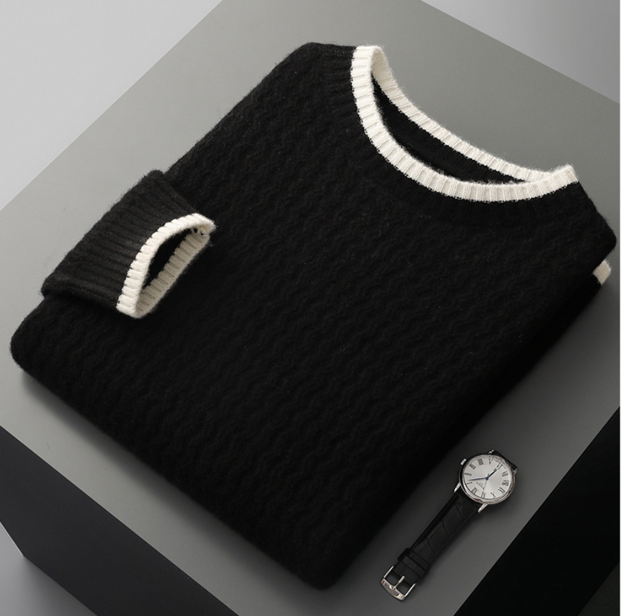 Leandro Men’s Sweater – Pure Merino Wool Knit with Wave Texture