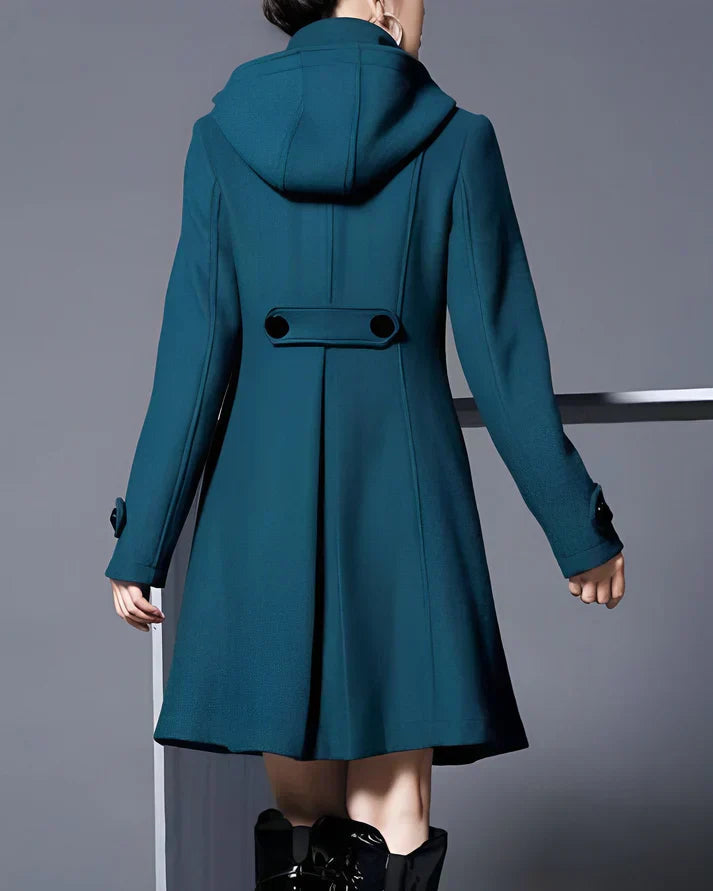 Claudia Women’s Hooded Wool Coat – Double-Breasted Trench Coat