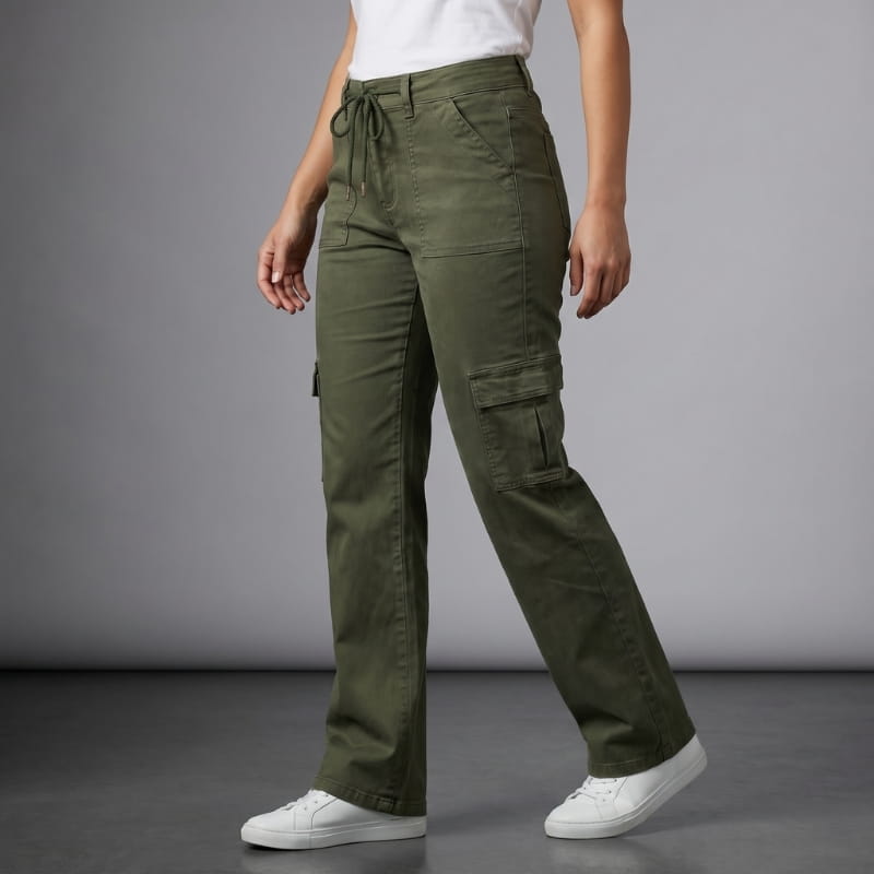 Valentina Sueded Twill Cargo Trousers – Wide-Leg Relaxed Casual Pants