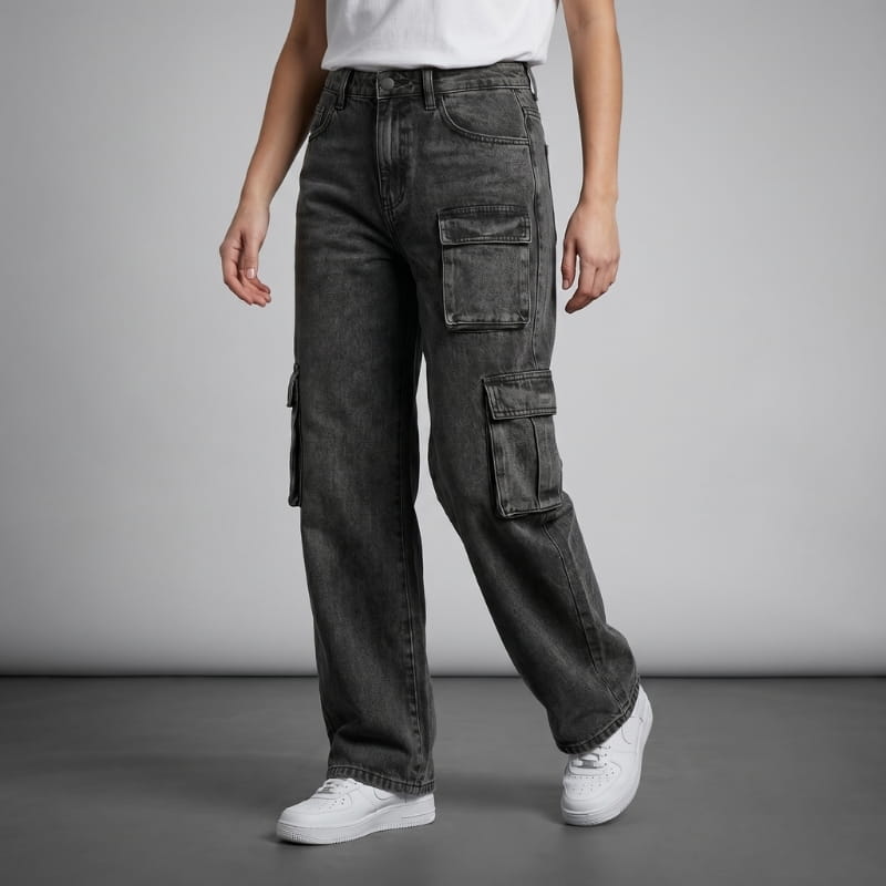Alessia Acid Wash Cargo Pants – High-Waist Relaxed Streetwear Trousers