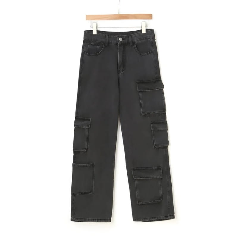 Alessia Acid Wash Cargo Pants – High-Waist Relaxed Streetwear Trousers