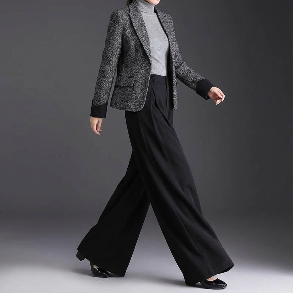 Marseille Women’s Wide-Leg Trousers – Wool-Look Pleated Pants