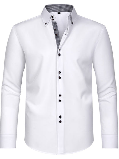 Arjun Men’s Dress Shirt – Long Sleeve Slim Fit Button Down with Contrast Detail