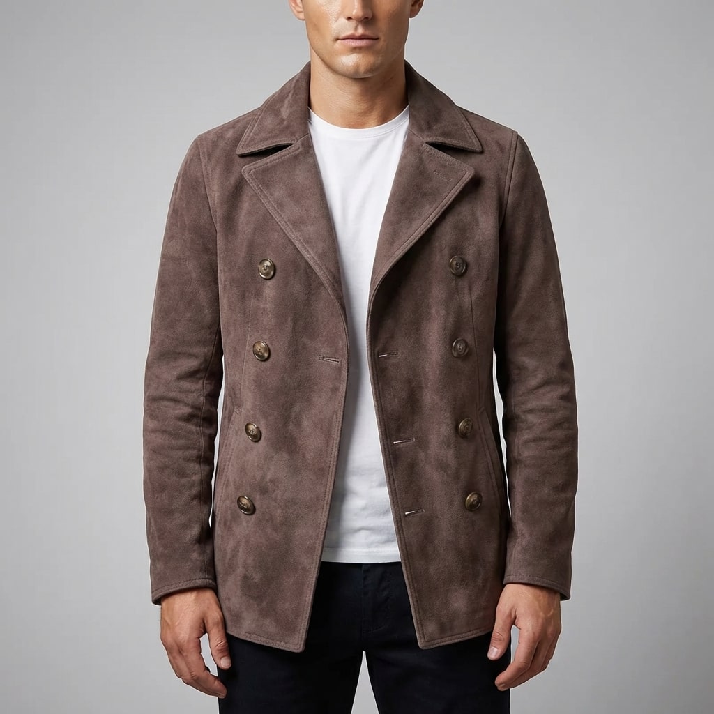 Roderick Men’s Pea Coat – Tailored Suede Jacket