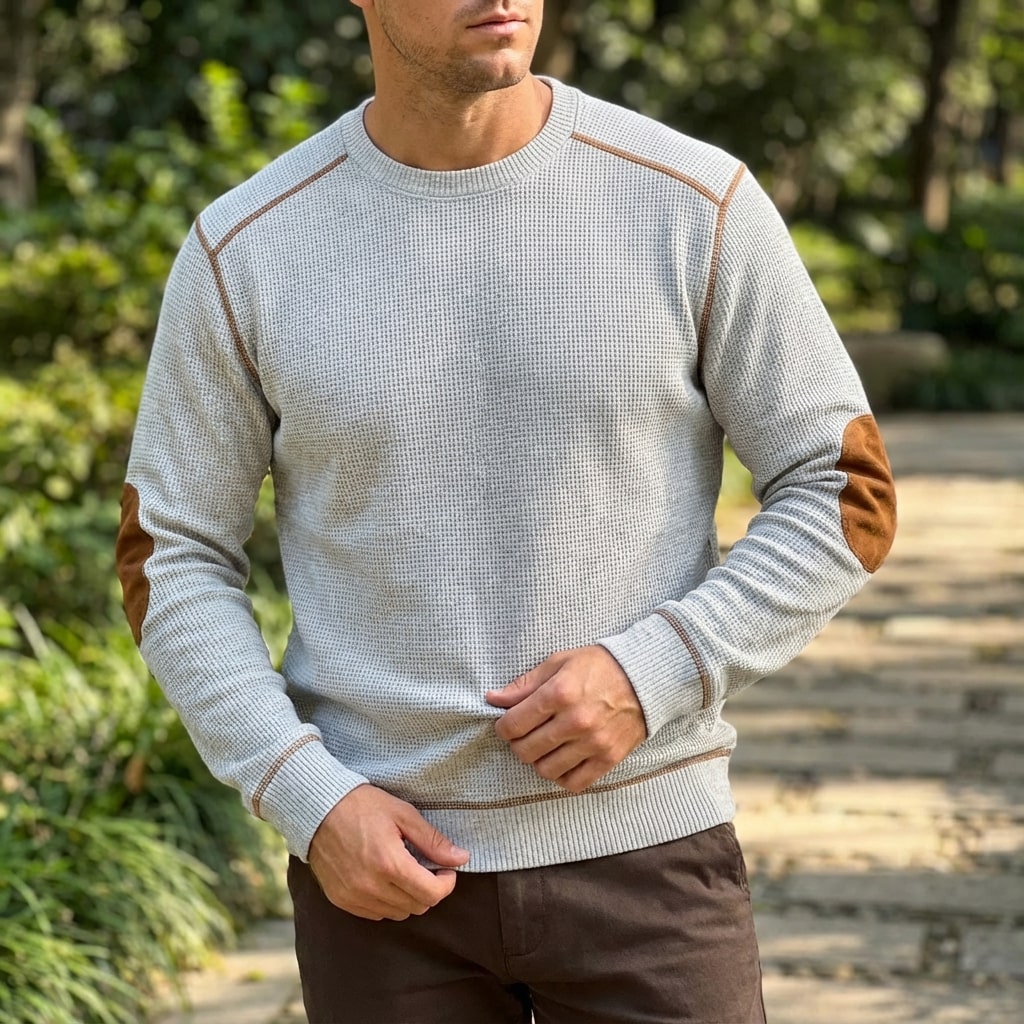 Hilario Men’s Jumper - Reinforced Elbows Waffle Knit Sweater