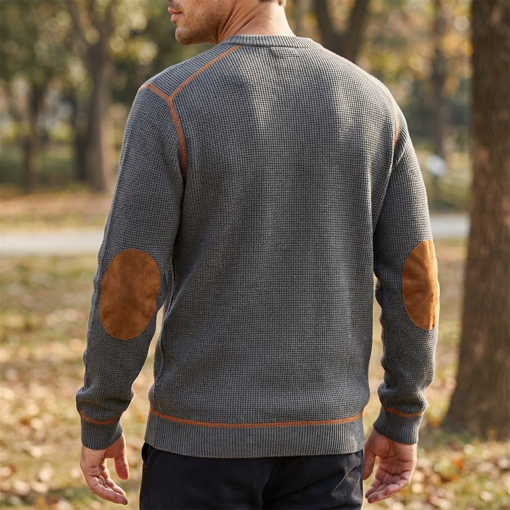 Hilario Men’s Jumper - Reinforced Elbows Waffle Knit Sweater