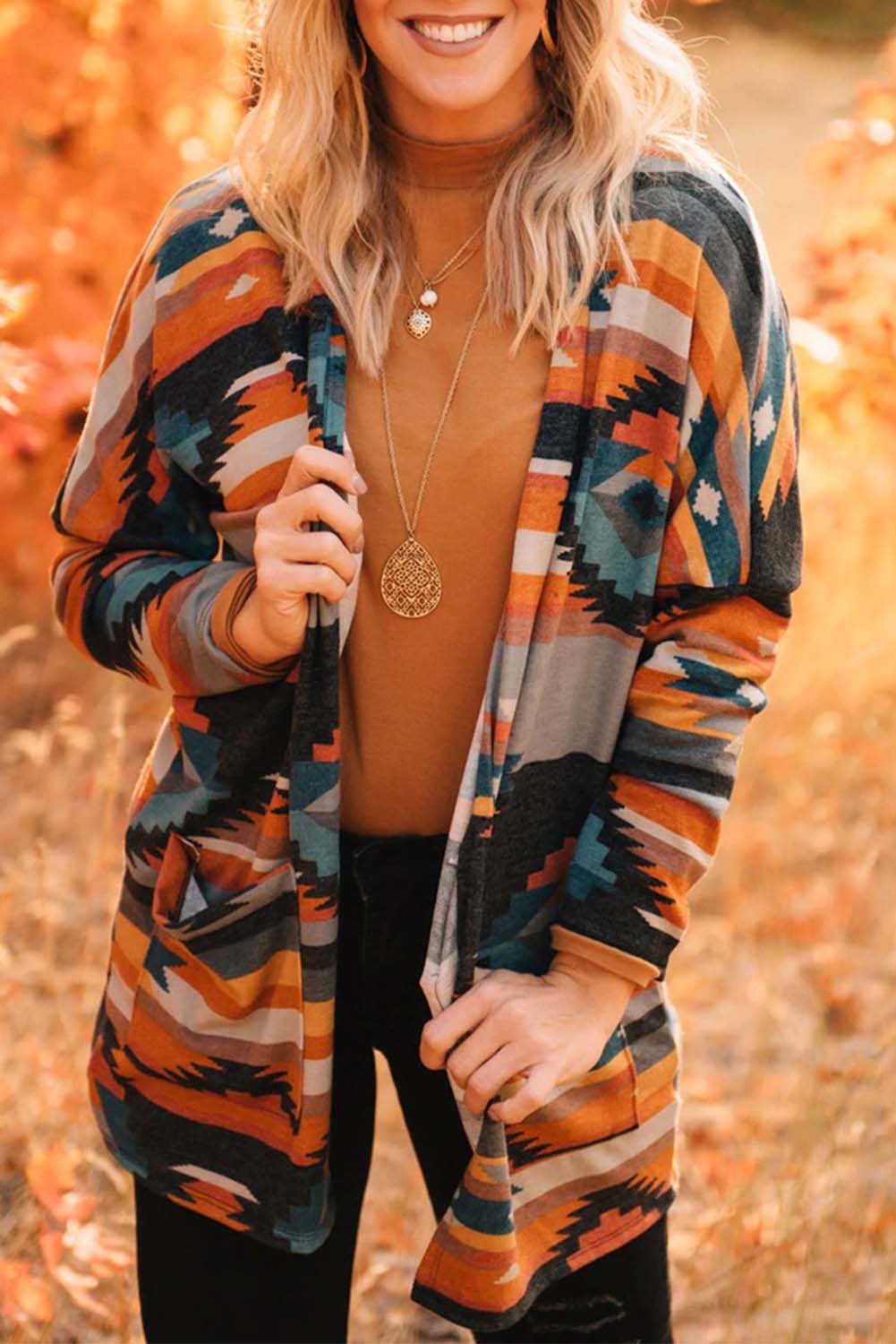 Trendy Western Vest with Aztec Print