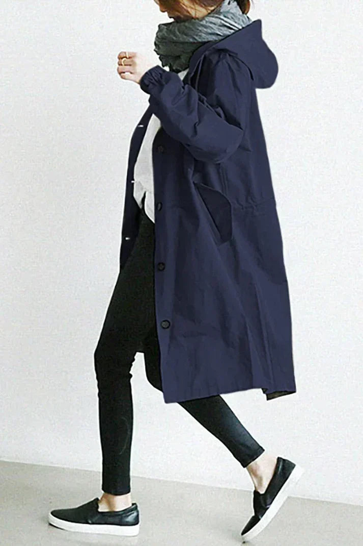 Ivana Women’s Hooded Trench Coat – Elegant Longline Jacket
