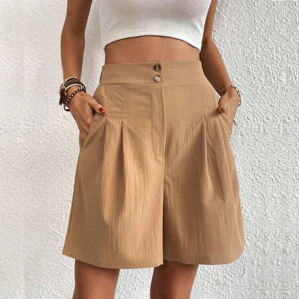 Marielle Cotton Blend High-Waist Shorts – Breathable Everyday Summer Wear