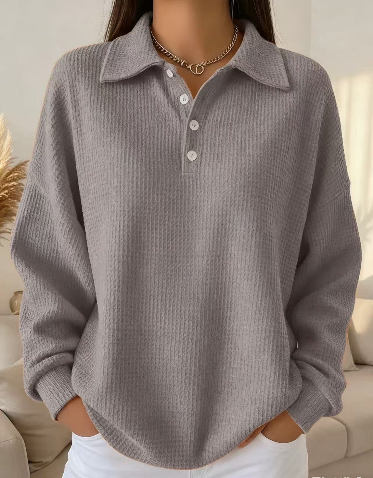 Velora Women's Knit Polo Sweater – Soft Ribbed Knit Pullover