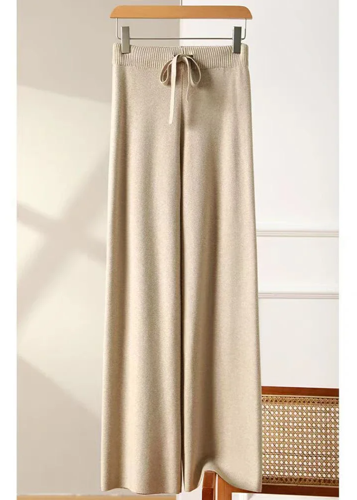 Lizelle Women’s Wide Leg Knit Pants – Heavyweight Trousers with Adjustable Waistband