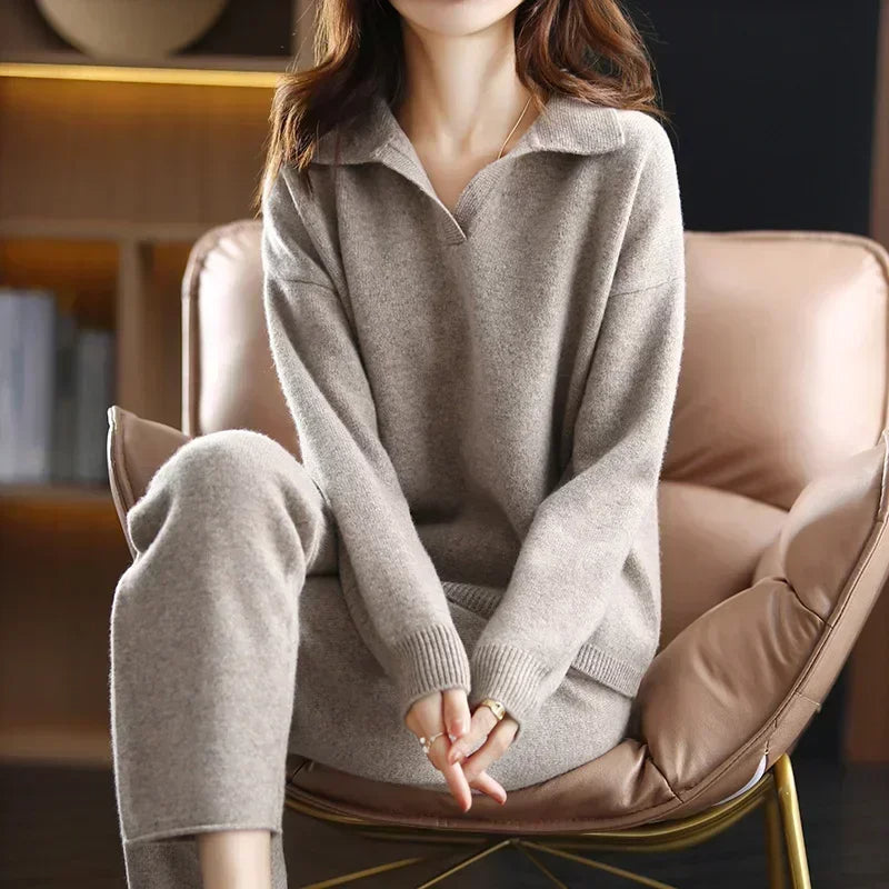 Isabella Women’s Cashmere Two-Piece Set – Soft Relaxed Fit Pullover & Pants