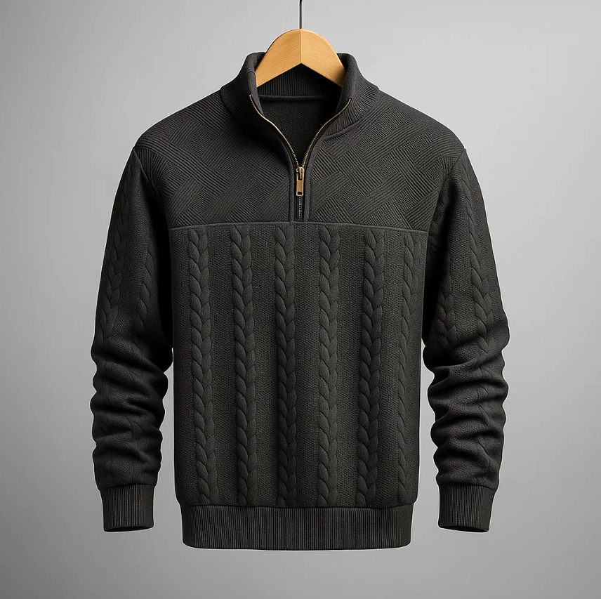 Alessandro Men’s Half-Zip Sweater –  Cable Knit Soft Wool Pullover