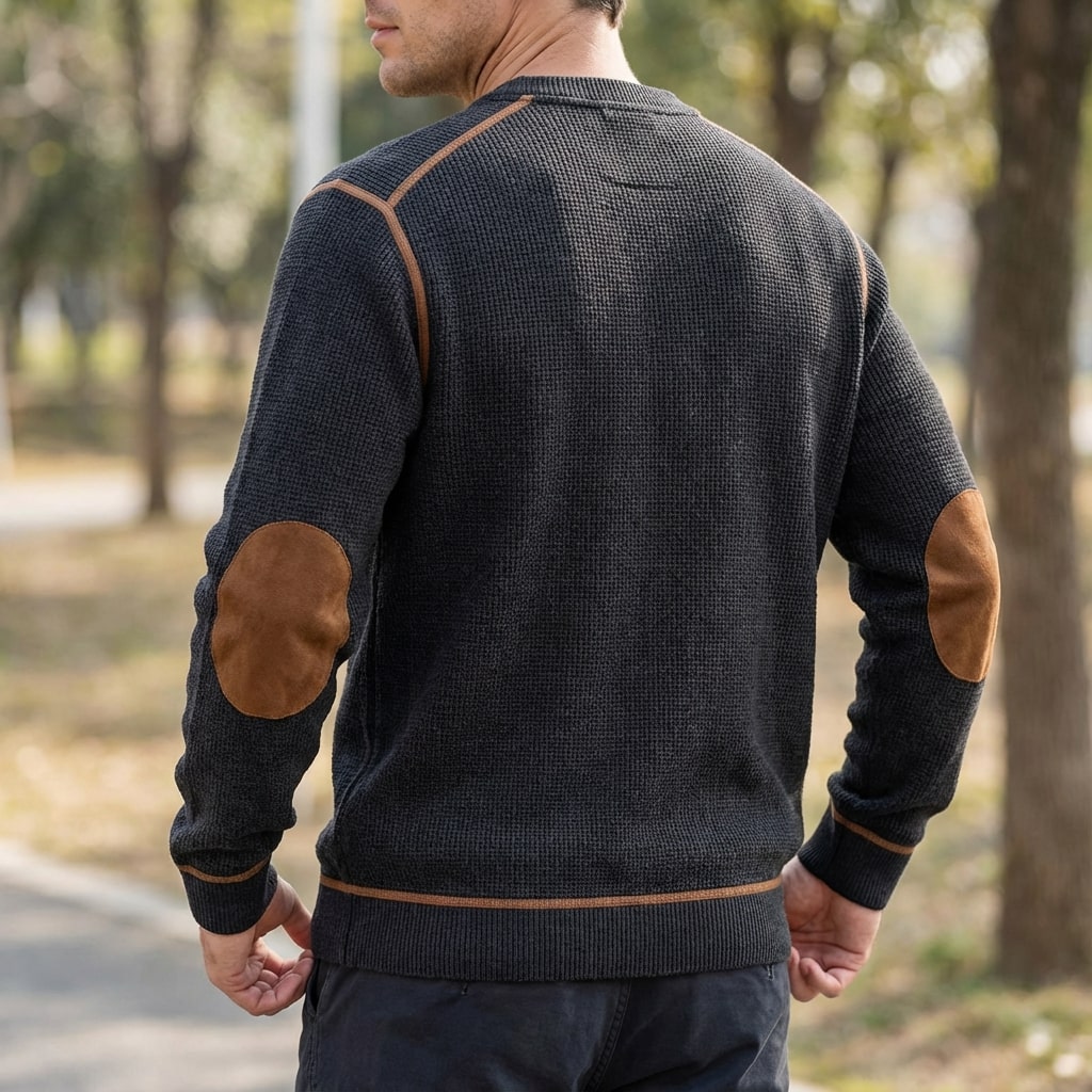 Hilario Men’s Jumper - Reinforced Elbows Waffle Knit Sweater