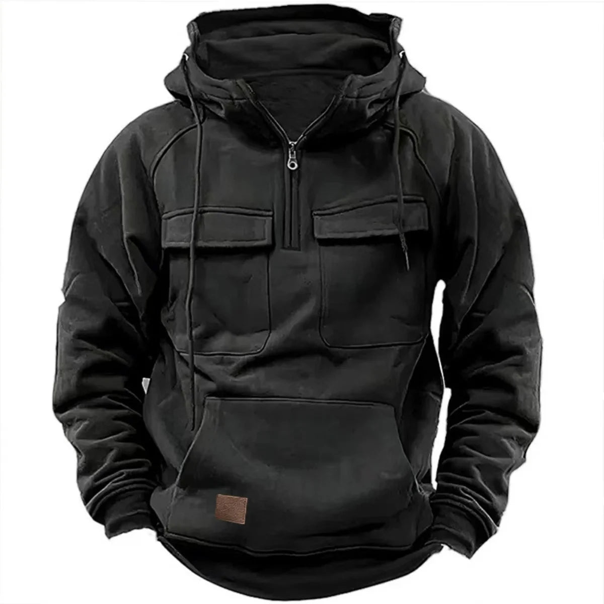 Deluca Men’s Quarter-Zip Hoodie – Sueded Fleece with Cargo Pockets