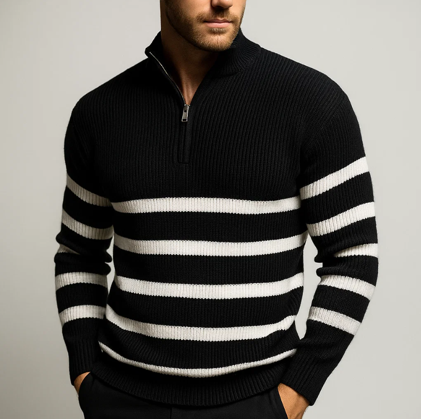 Jude Men’s Quarter Zip Sweater – Striped Knit Quarter-Zip Pullover