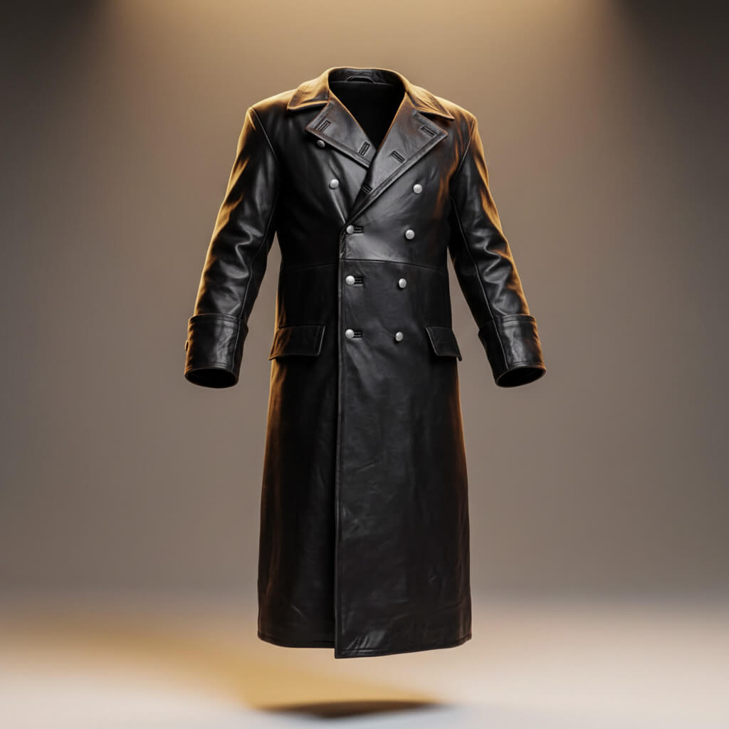 Jayden Leather Coats for Men – Full-Grain Long Coat with Structured Double-Breasted Design