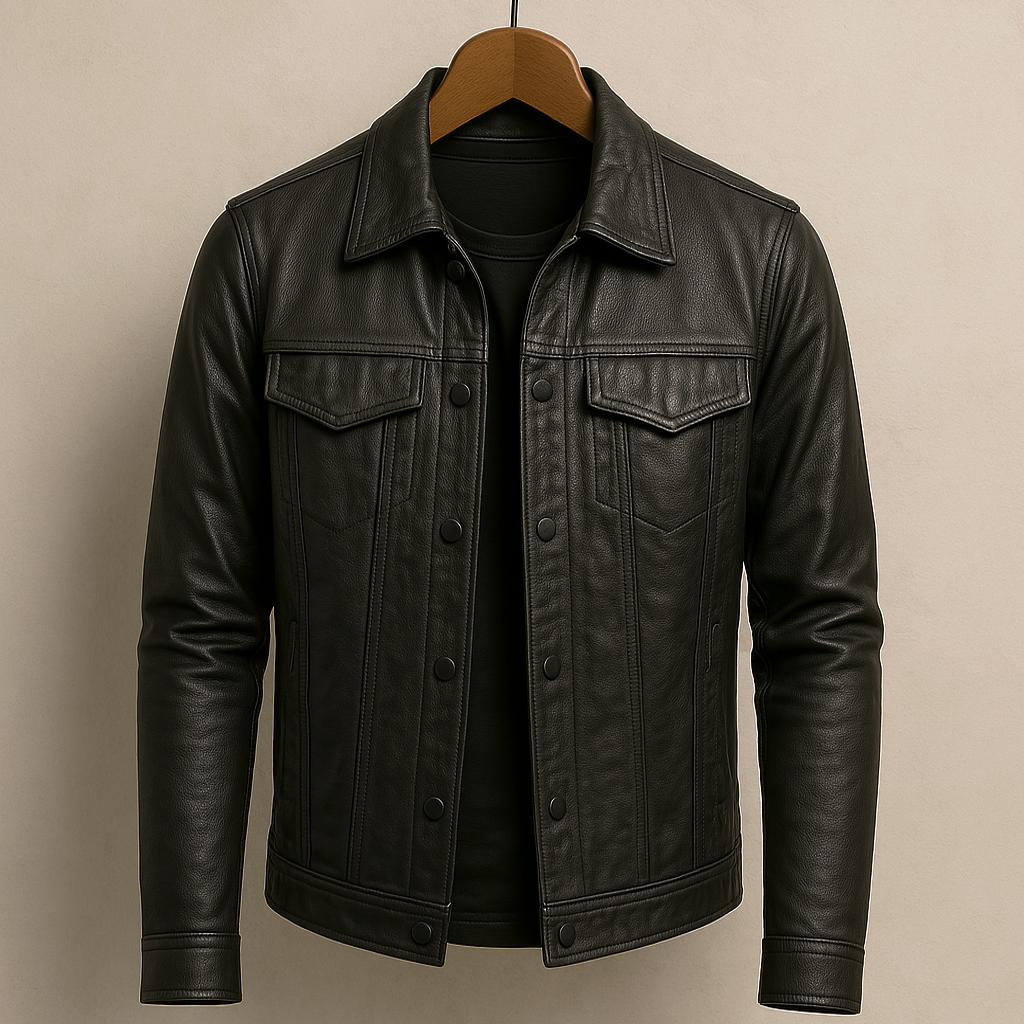 Aarhus Men’s Leather Jacket – Classic  Slim Fit Durable Outerwear