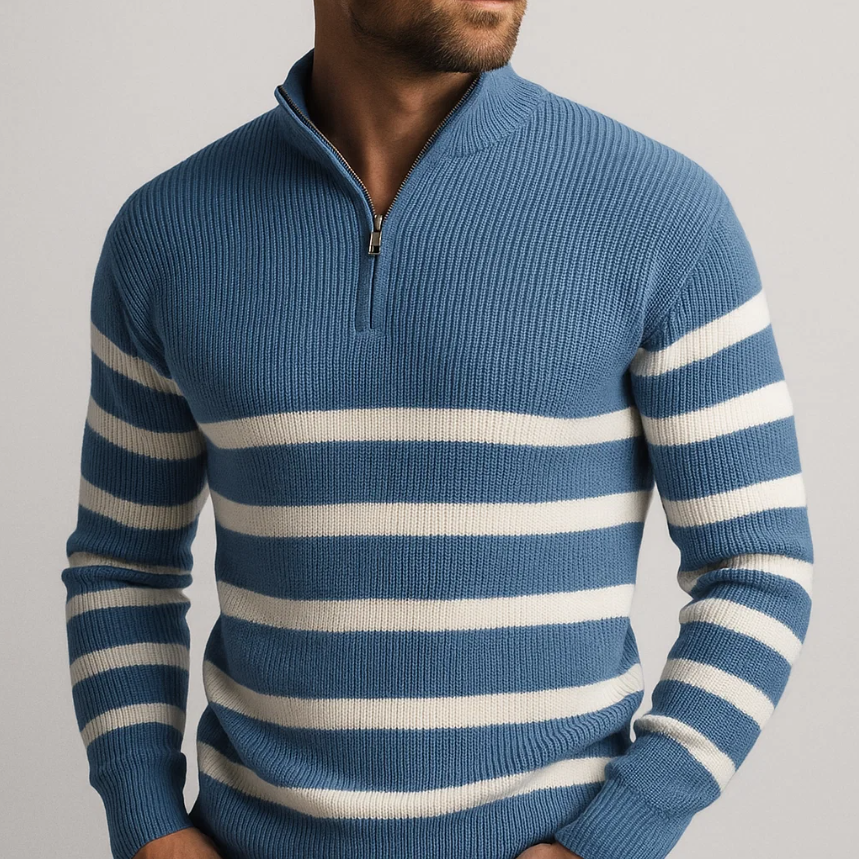 Jude Men’s Quarter Zip Sweater – Striped Knit Quarter-Zip Pullover