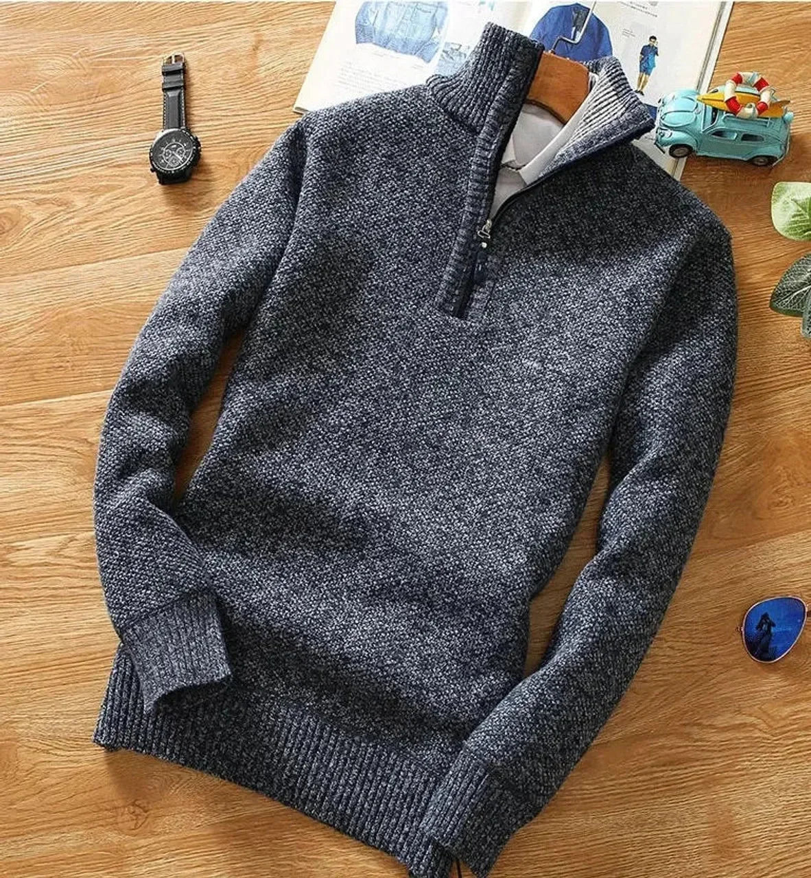 Lorenzo Men’s Half-Zip Sweater – Textured Knit Pullover