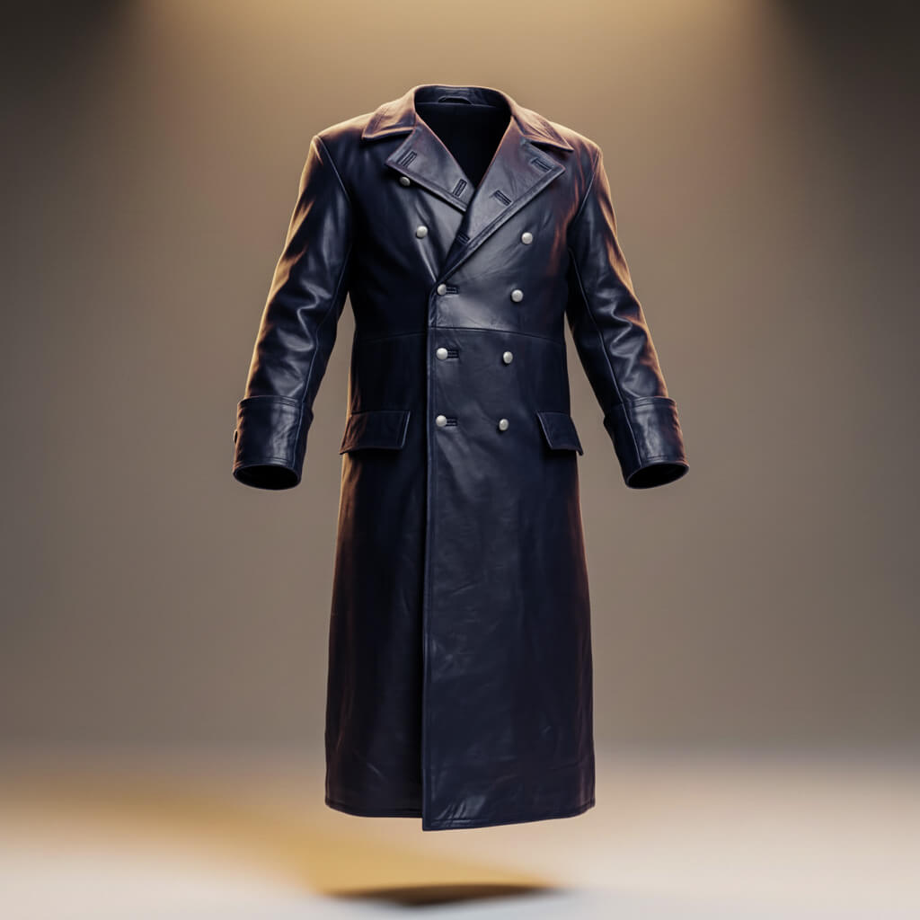 Jayden Leather Coats for Men – Full-Grain Long Coat with Structured Double-Breasted Design