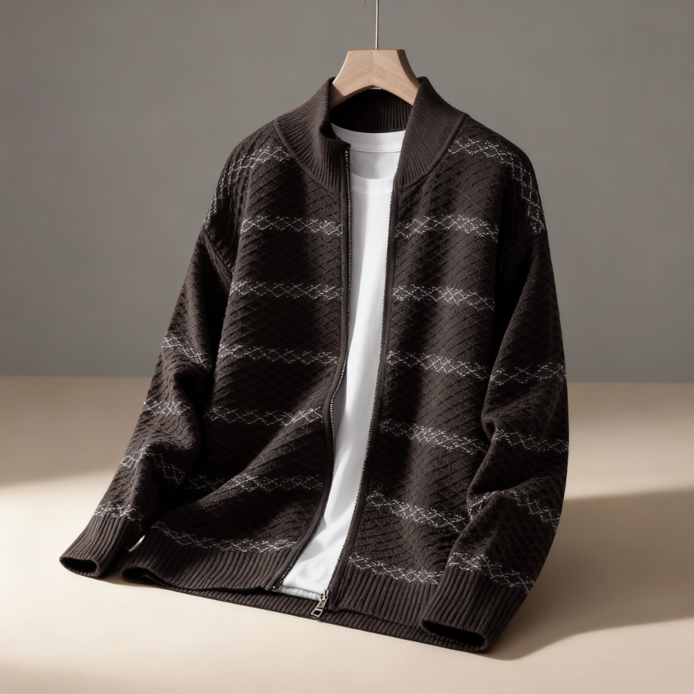 Emmett Men’s Zip-Up Knit Cardigan – Textured Knit Sweater