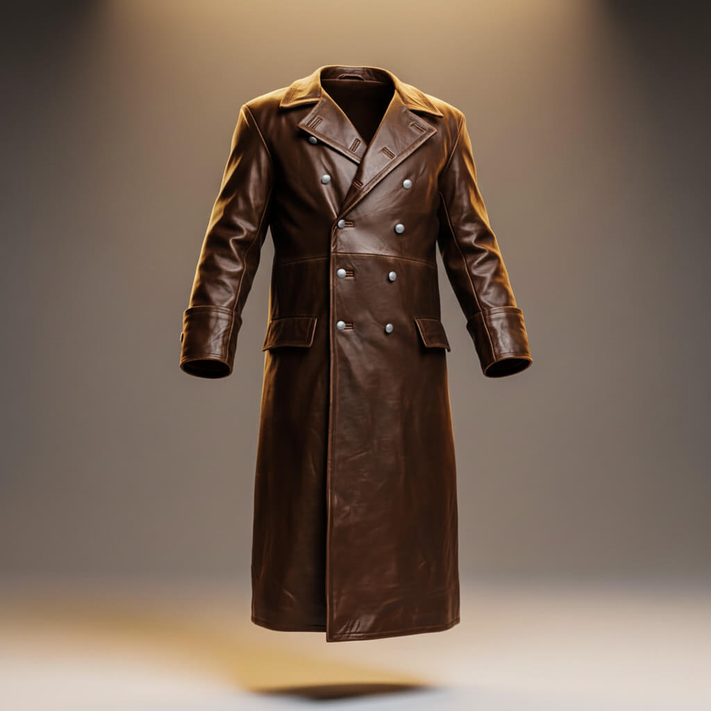 Jayden Leather Coats for Men – Full-Grain Long Coat with Structured Double-Breasted Design