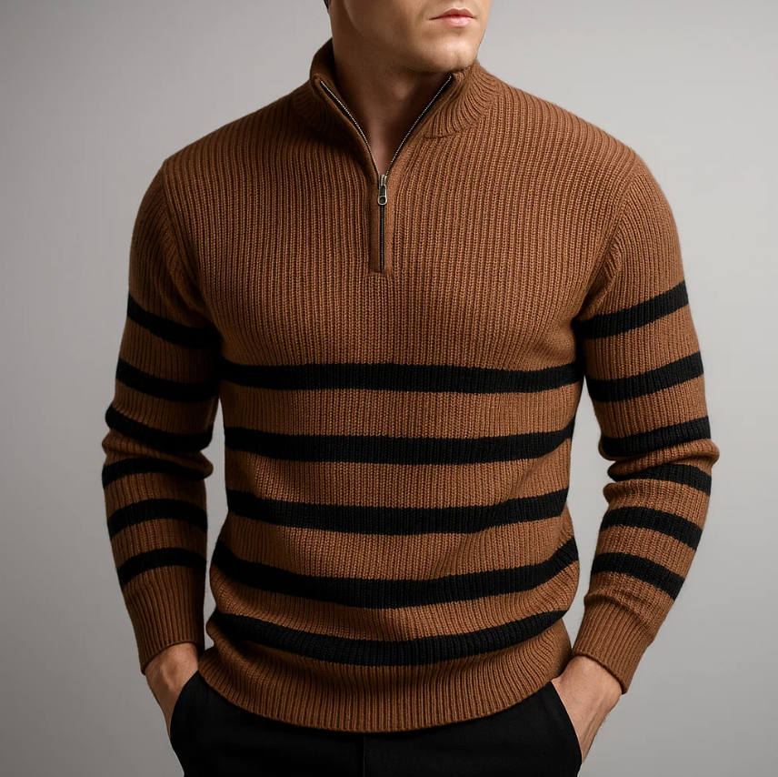 Jude Men’s Quarter Zip Sweater – Striped Knit Quarter-Zip Pullover