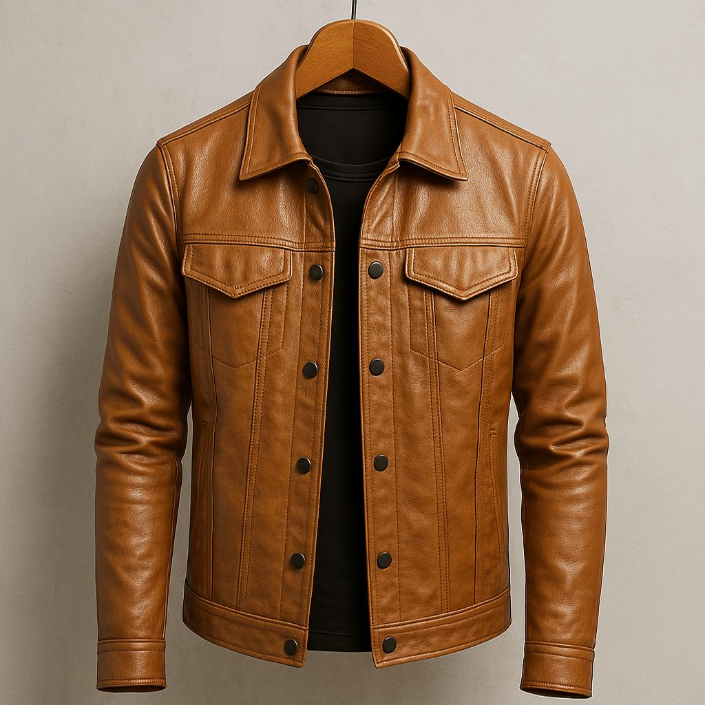 Aarhus Men’s Leather Jacket – Classic  Slim Fit Durable Outerwear