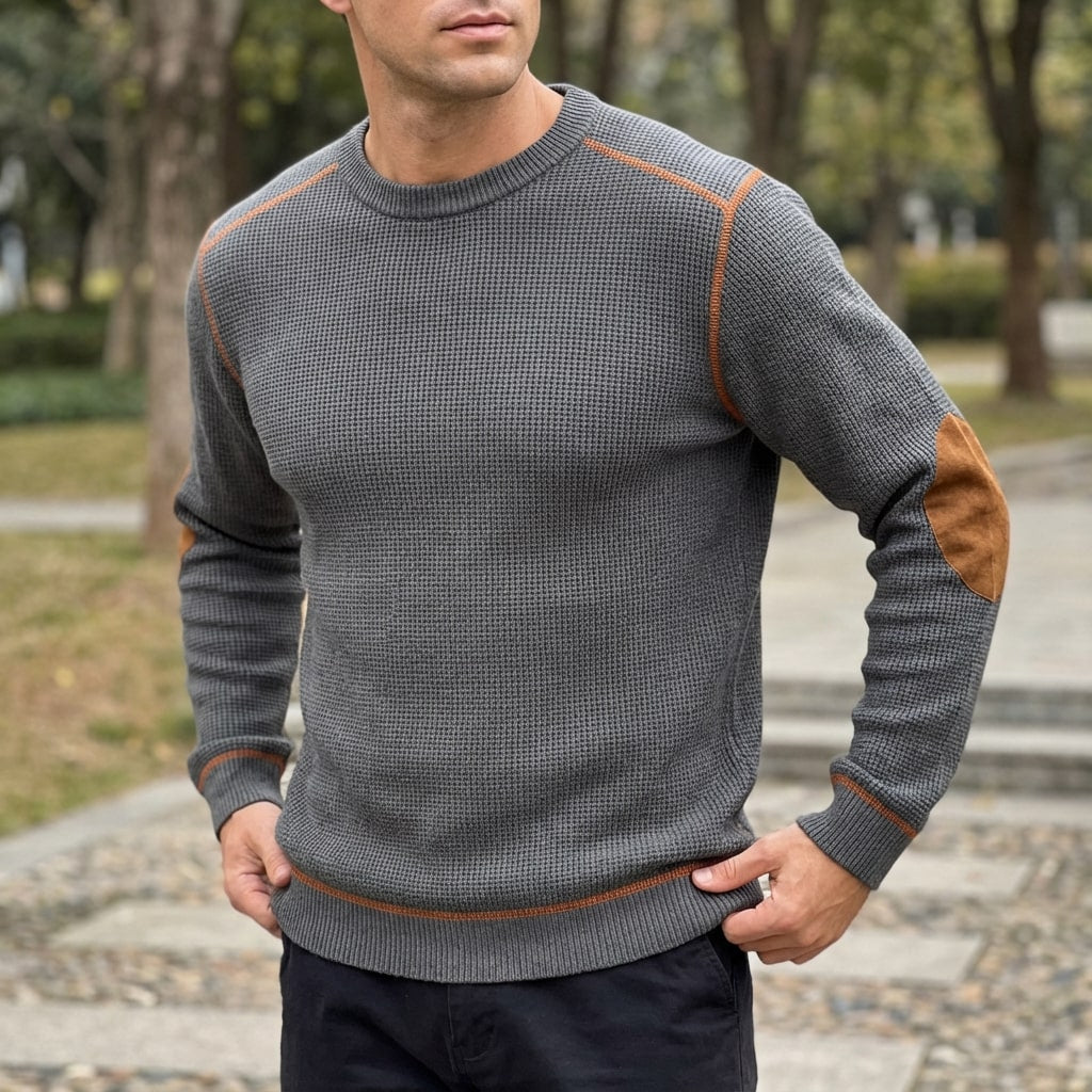 Hilario Men’s Jumper - Reinforced Elbows Waffle Knit Sweater