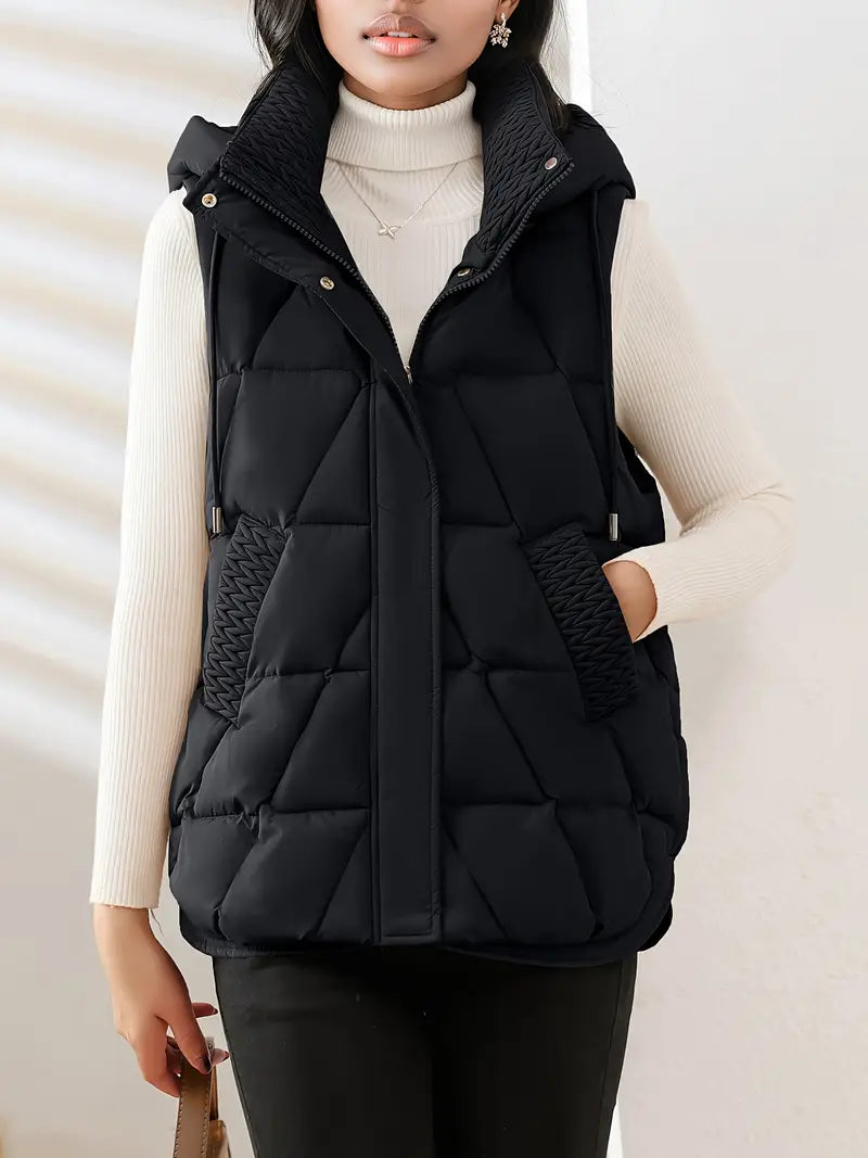 Reyna Women's Quilted Puffer Gilet – Soft-Touch Viscose with Detachable Hood