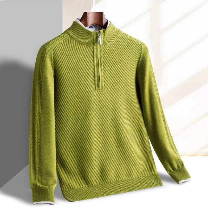 Everett Men’s Ribbed Half-Zip Sweater – Wool Blend with Tailored Fit