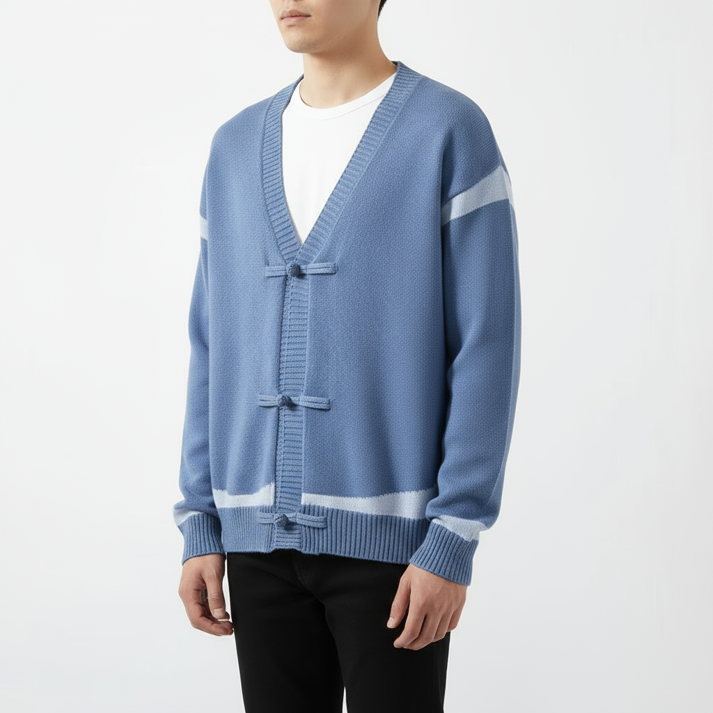 Armano Men’s Wool Cardigan – Contrast Stripe Knit with Toggle Closures