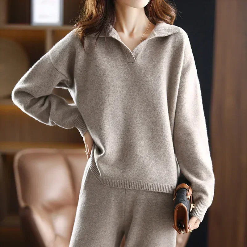 Isabella Women’s Cashmere Two-Piece Set – Soft Relaxed Fit Pullover & Pants