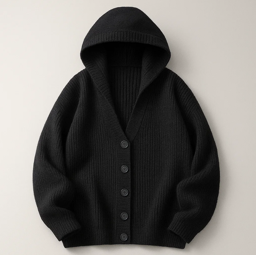 Soren Men’s Hooded Knit Cardigan – Ribbed Cotton Layering Piece