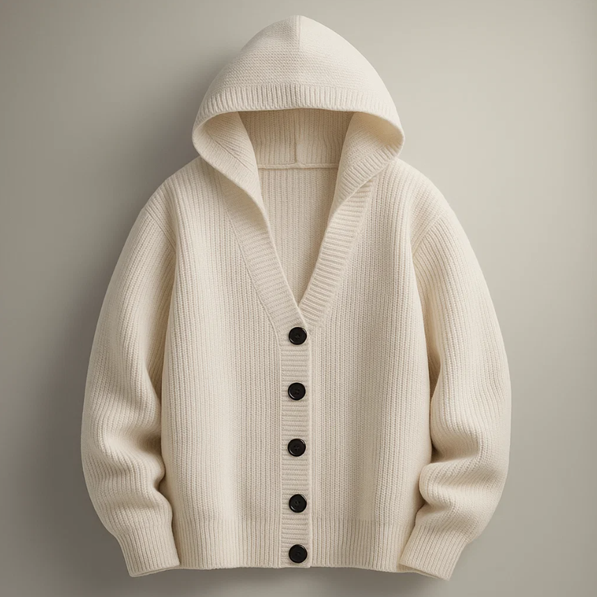 Soren Men’s Hooded Knit Cardigan – Ribbed Cotton Layering Piece
