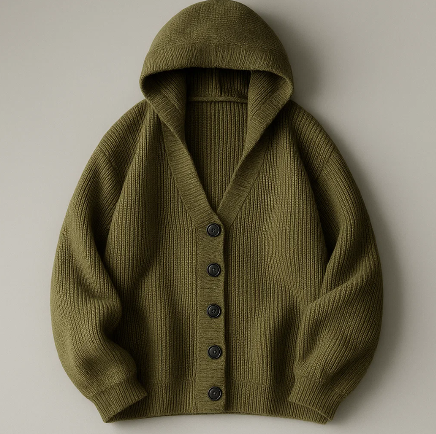 Soren Men’s Hooded Knit Cardigan – Ribbed Cotton Layering Piece