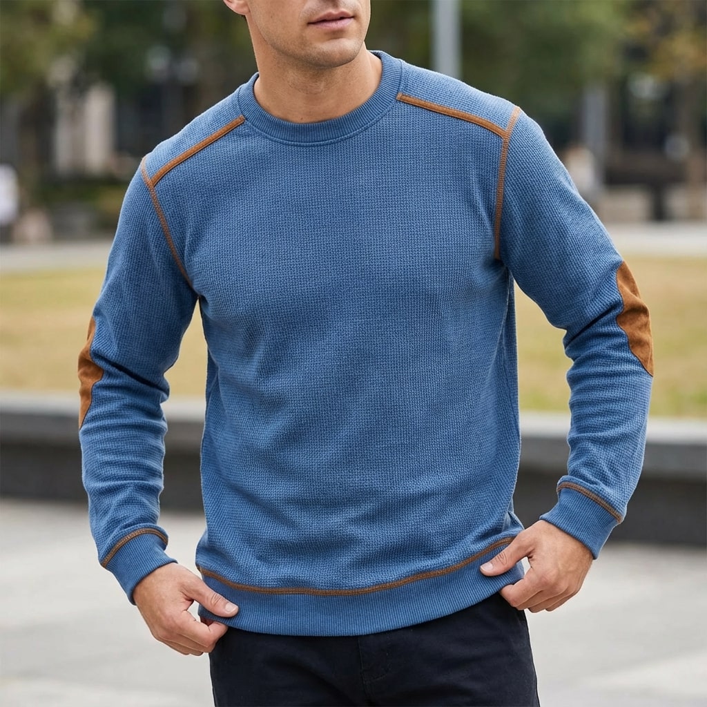 Hilario Men’s Jumper - Reinforced Elbows Waffle Knit Sweater