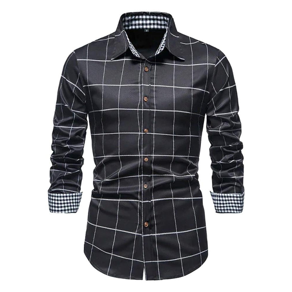 Drillon Men’s Plaid Shirt – Smart-Casual Long Sleeve with Contrast Cuffs