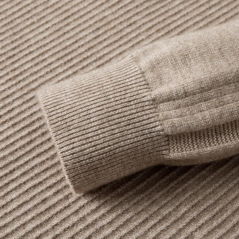 Everett Men’s Ribbed Half-Zip Sweater – Wool Blend with Tailored Fit