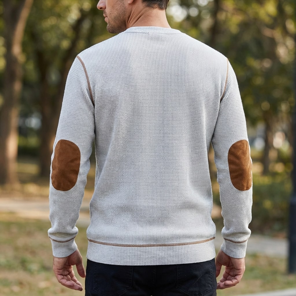 Hilario Men’s Jumper - Reinforced Elbows Waffle Knit Sweater