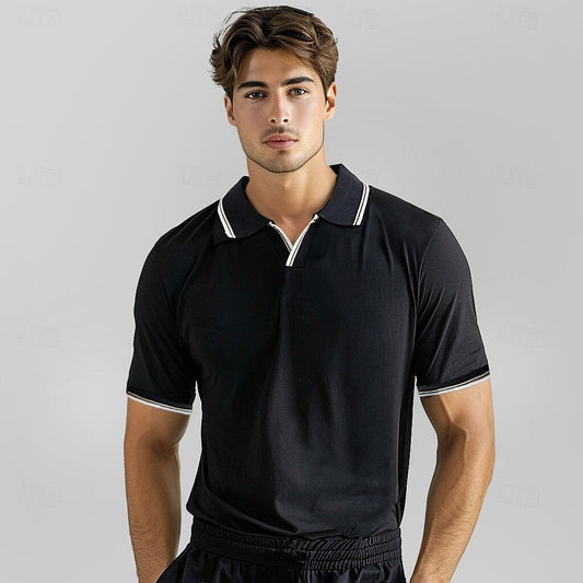 Soren Men’s V-Neck Polo Shirt – Colour-Block Design with Stripe Trim