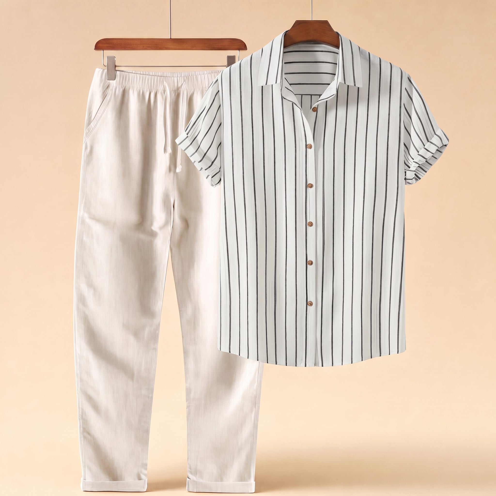 Caspian Resort Two-Piece Set – Striped Drawstring Vacation Outfit