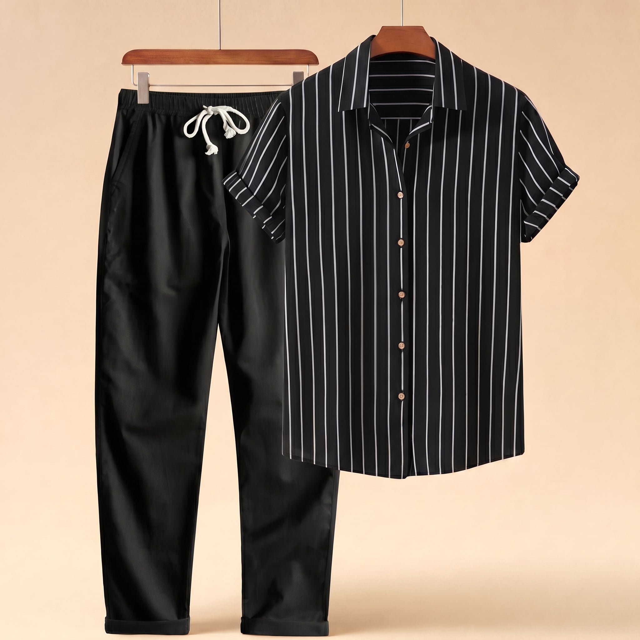 Caspian Resort Two-Piece Set – Striped Drawstring Vacation Outfit