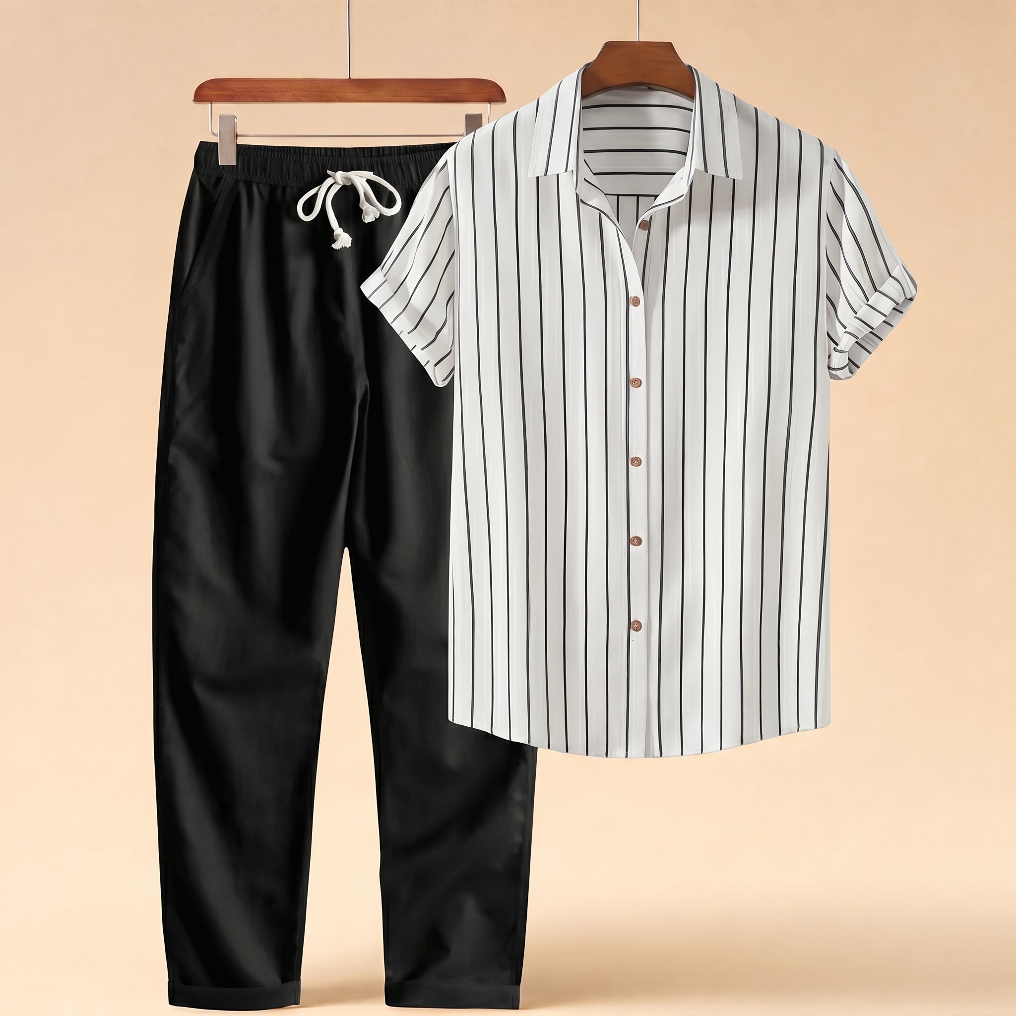 Caspian Resort Two-Piece Set – Striped Drawstring Vacation Outfit