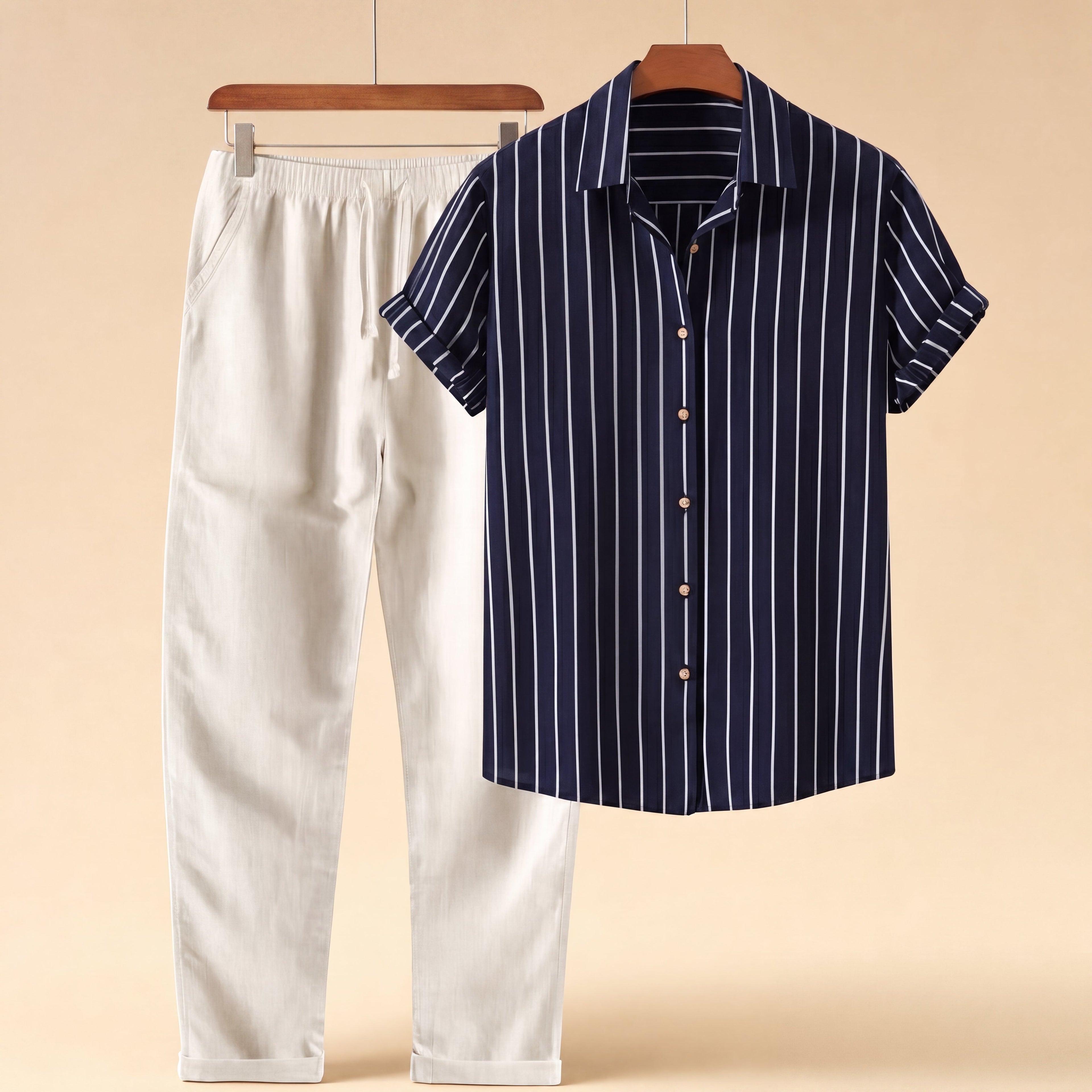 Caspian Resort Two-Piece Set – Striped Drawstring Vacation Outfit