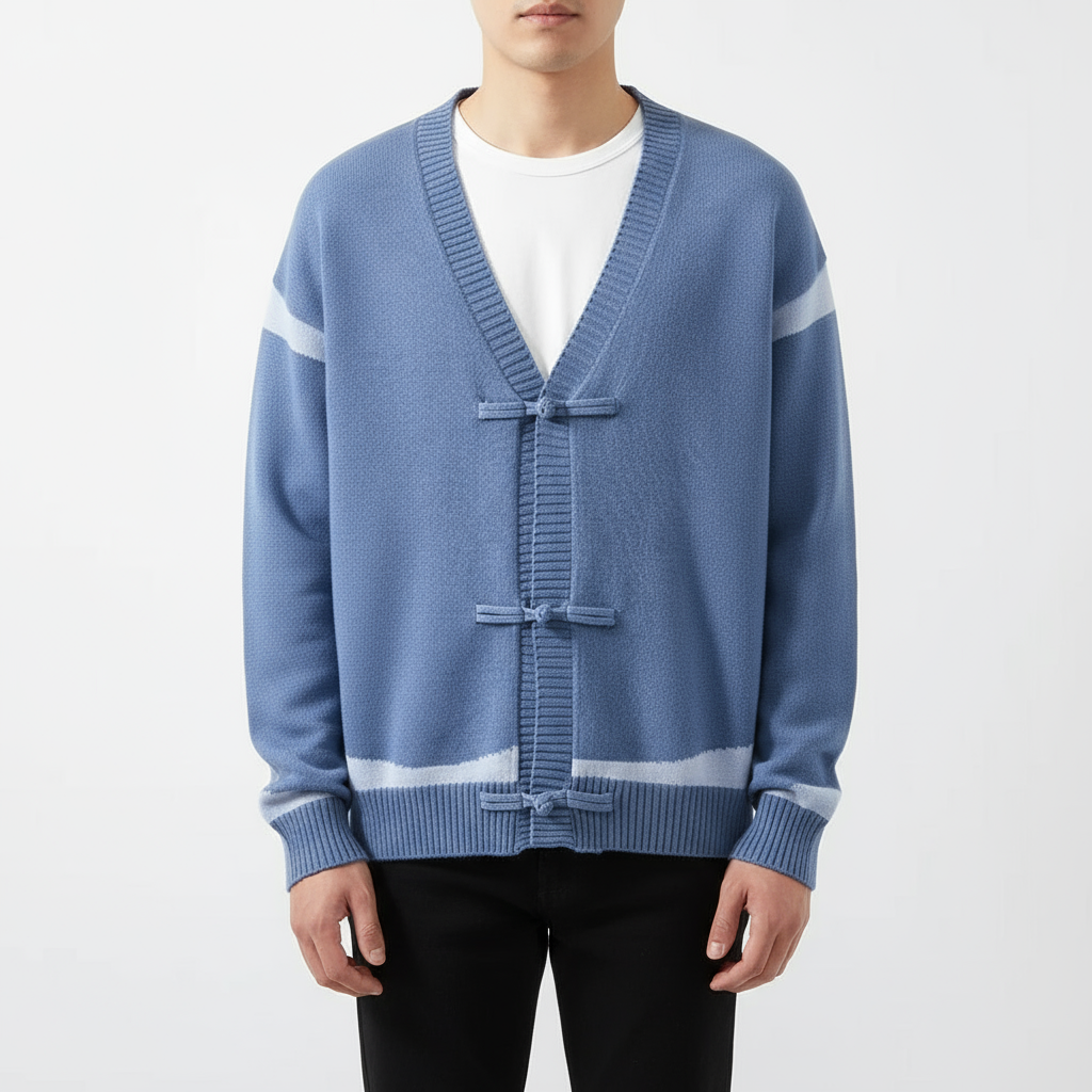 Armano Men’s Wool Cardigan – Contrast Stripe Knit with Toggle Closures
