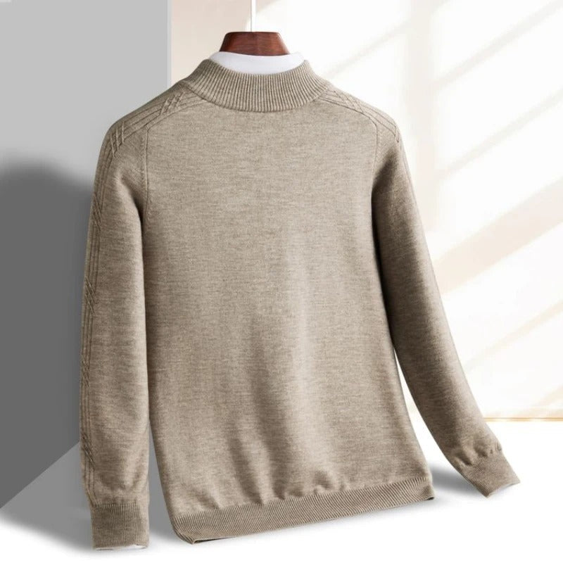 Everett Men’s Ribbed Half-Zip Sweater – Wool Blend with Tailored Fit